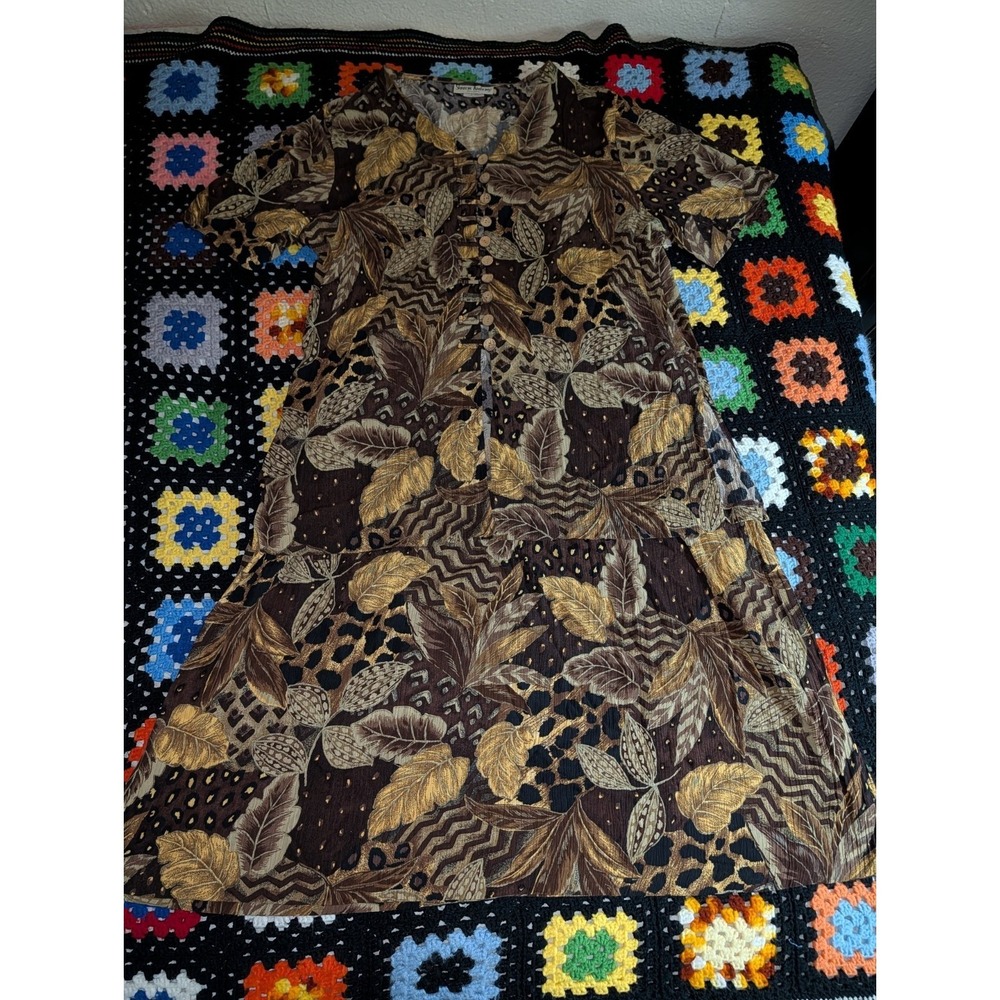 Vintage‎ Sharon Anthony Outfit Boho Shirt & Skirt 2 Piece Size 16W Brown Leaves